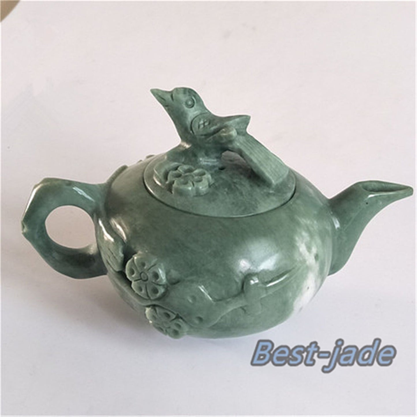 Magpie Teapot Natural Chinese jade handmade drinking Teapot set  wine glass cup  Green jade Birthday gift no treatment