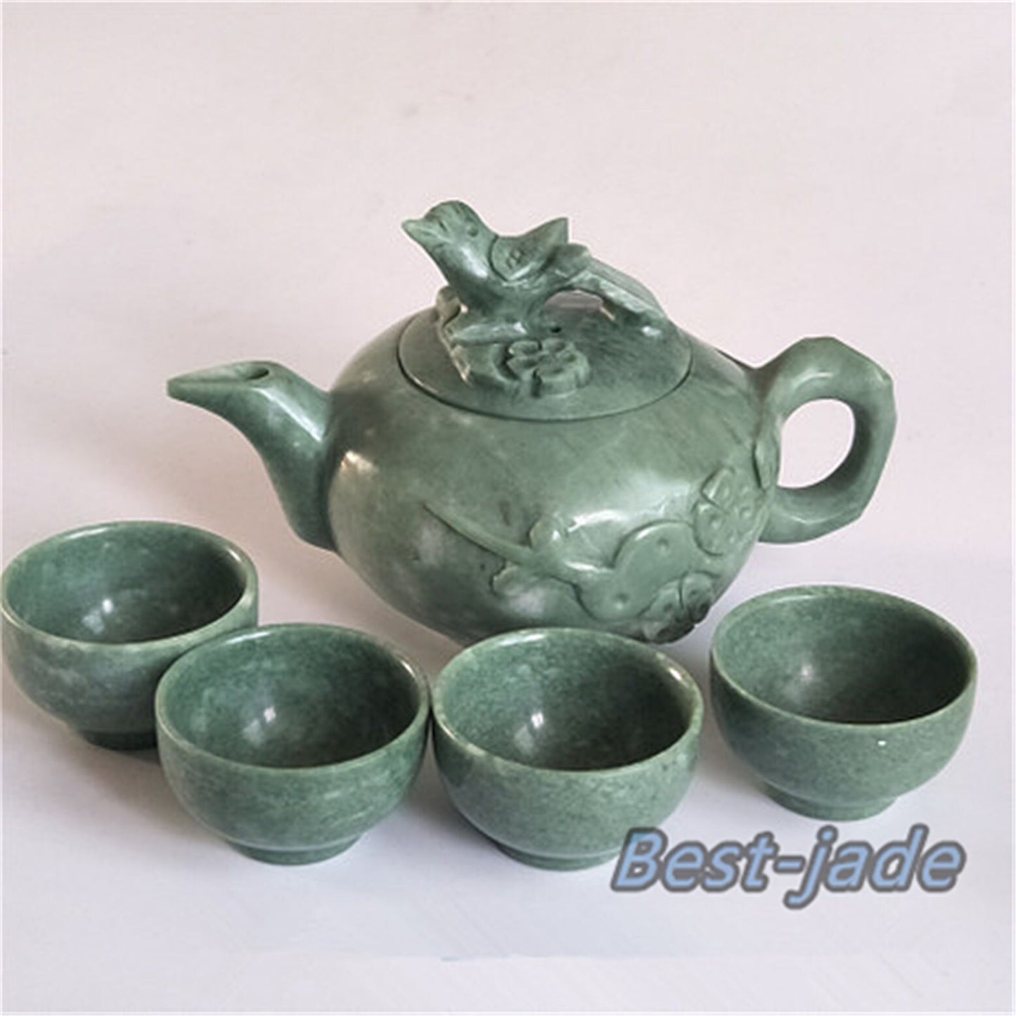 Magpie Teapot Natural Chinese jade handmade drinking Teapot set  wine glass cup  Green jade Birthday gift no treatment