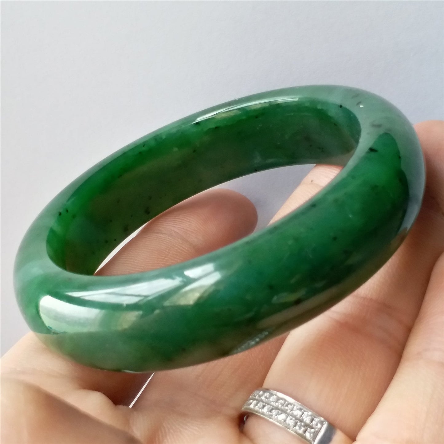 54.5mm Natural Nephrite Round bangle  Green stone Canadian Jade Bracelet Pounamu Nephrite  Jade lady Canadian Jasper BC Greenstone 015