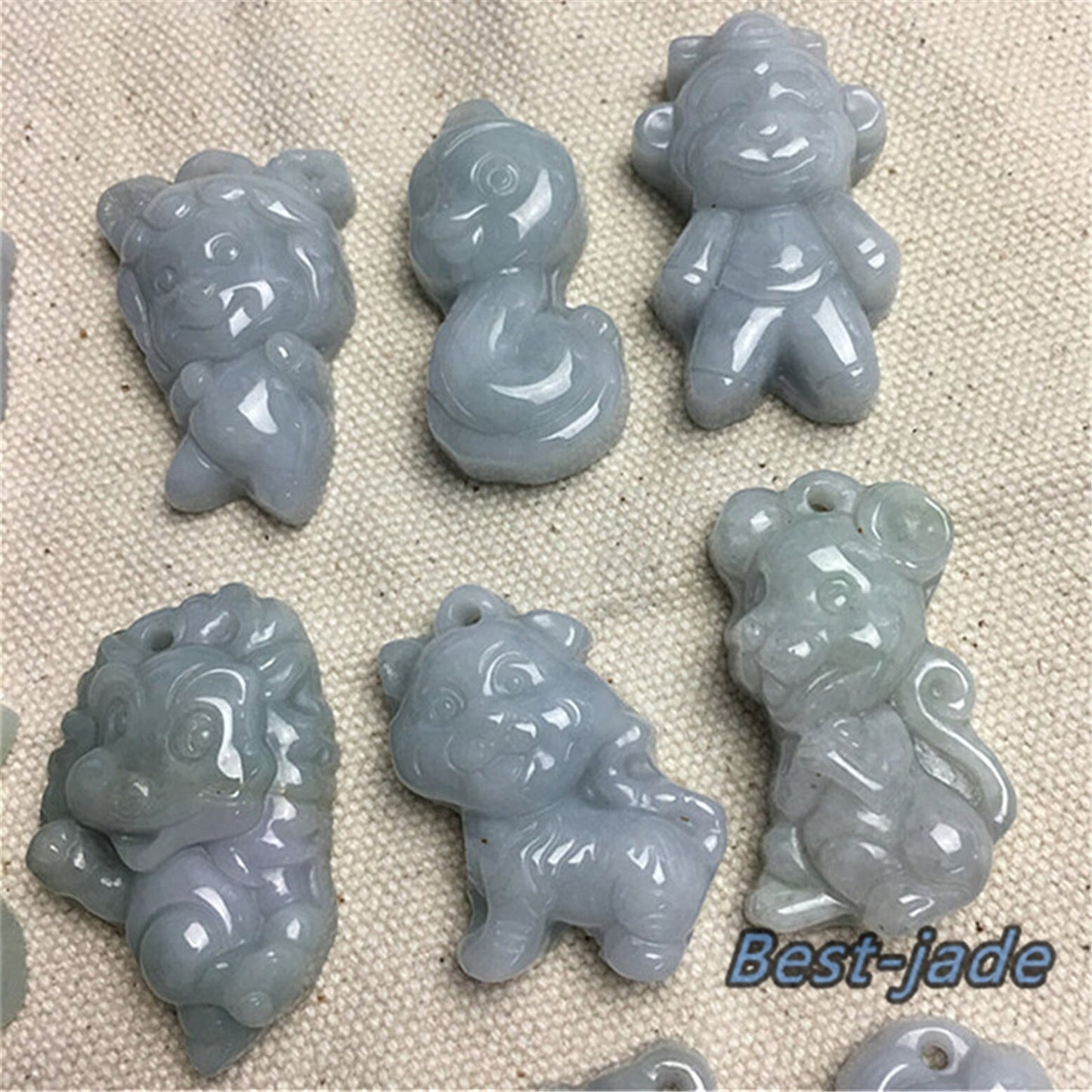 1Set Cartoon Cute Chinese Twelve Zodiac Chinese Feicui green Burma Jade hand carved Natural Grade A Jadeite pendant Necklace Anhänger gift