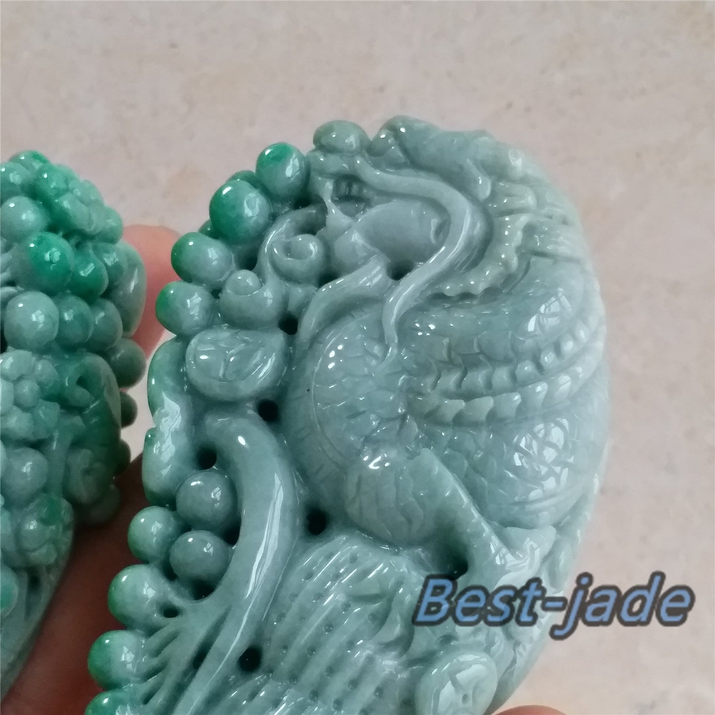 1Pair Unique Natural Green Dragon Hand held Massage Burma Jadeite Grade A Jade A stone 翡翠A货 龙腾虎跃