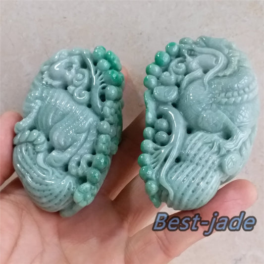 1Pair Unique Natural Green Dragon Hand held Massage Burma Jadeite Grade A Jade A stone 翡翠A货 龙腾虎跃