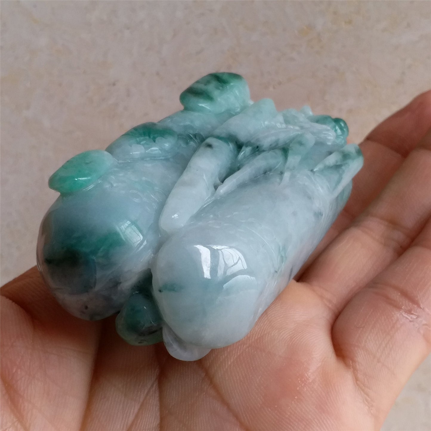 Natural Green Burma jadeite Hand Held massage Grade a jade Panda