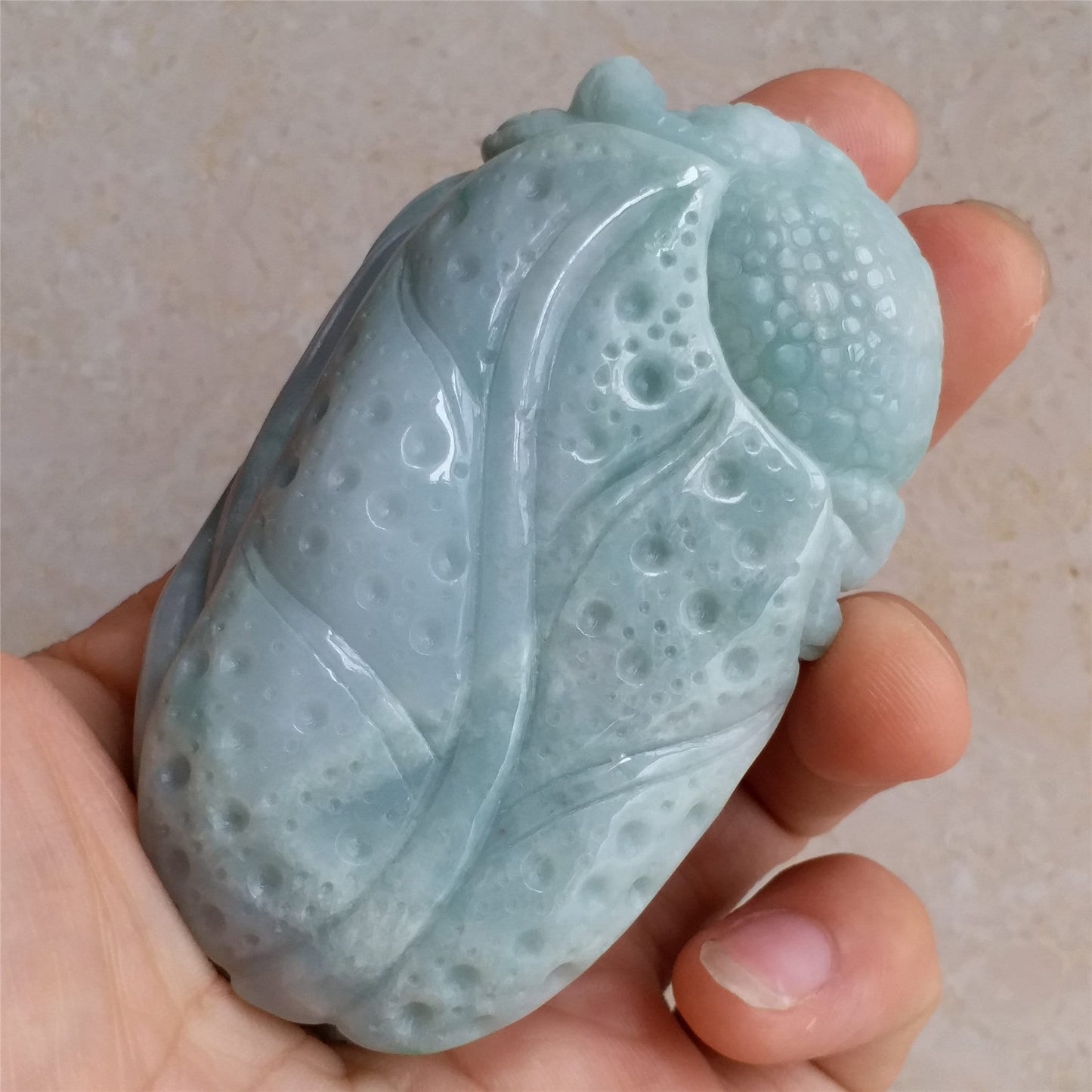 Natura Ice Green Frog Hand held Massage Burma Jadeite Grade A Jade A stone 翡翠A货 三角蟾手把件