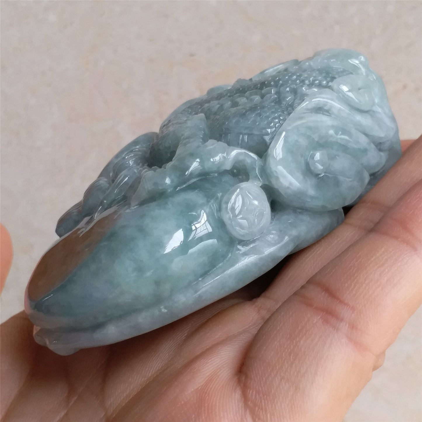 Good carving Natura Ice Green Dragon Hand held Massage Burma Jadeite Grade A Jade A stone Big Pendant 翡翠A货 虎虎生威