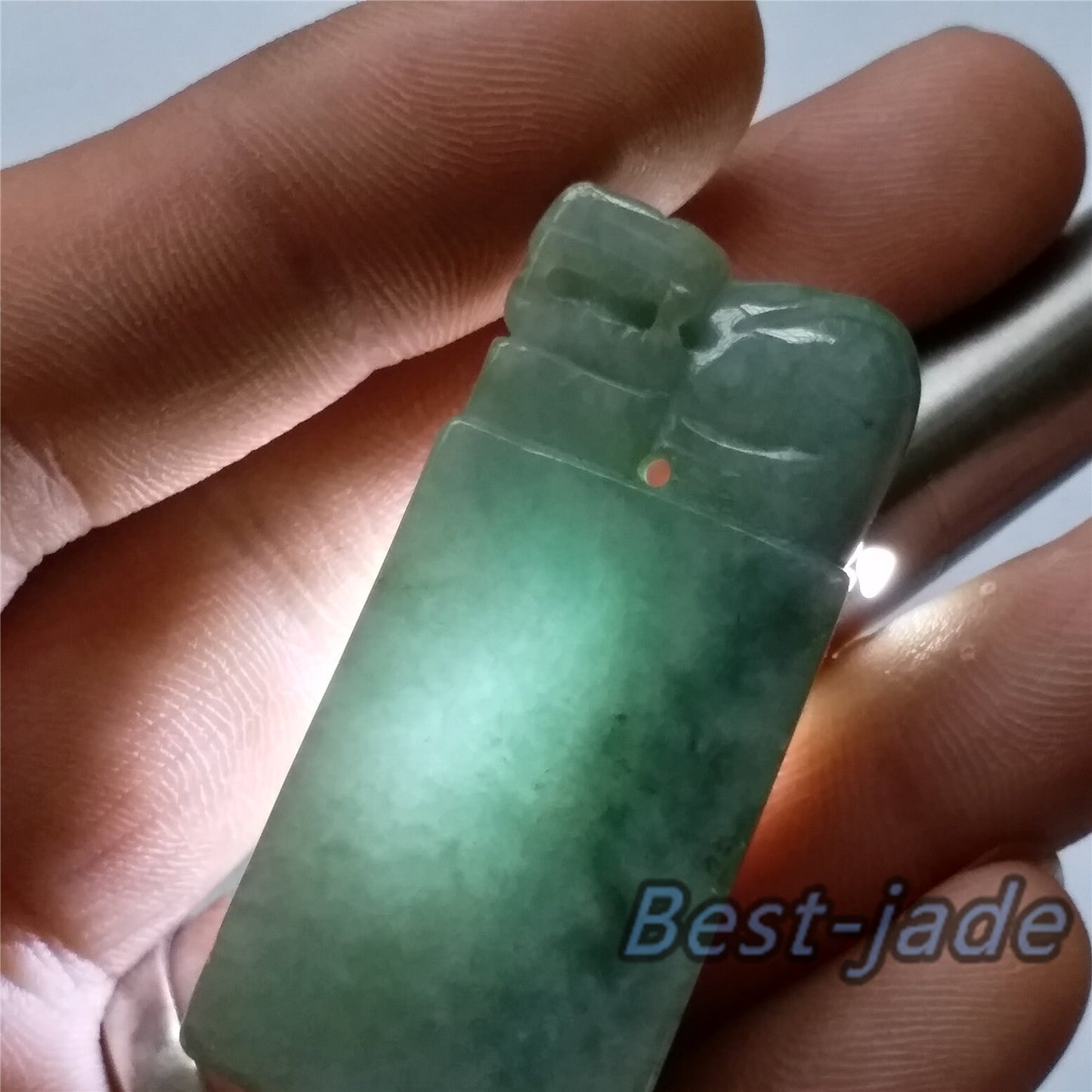 Seal Natural Green Grade A Jadeite Burma jade stamp Type A stone 翡翠A货 195-5-1