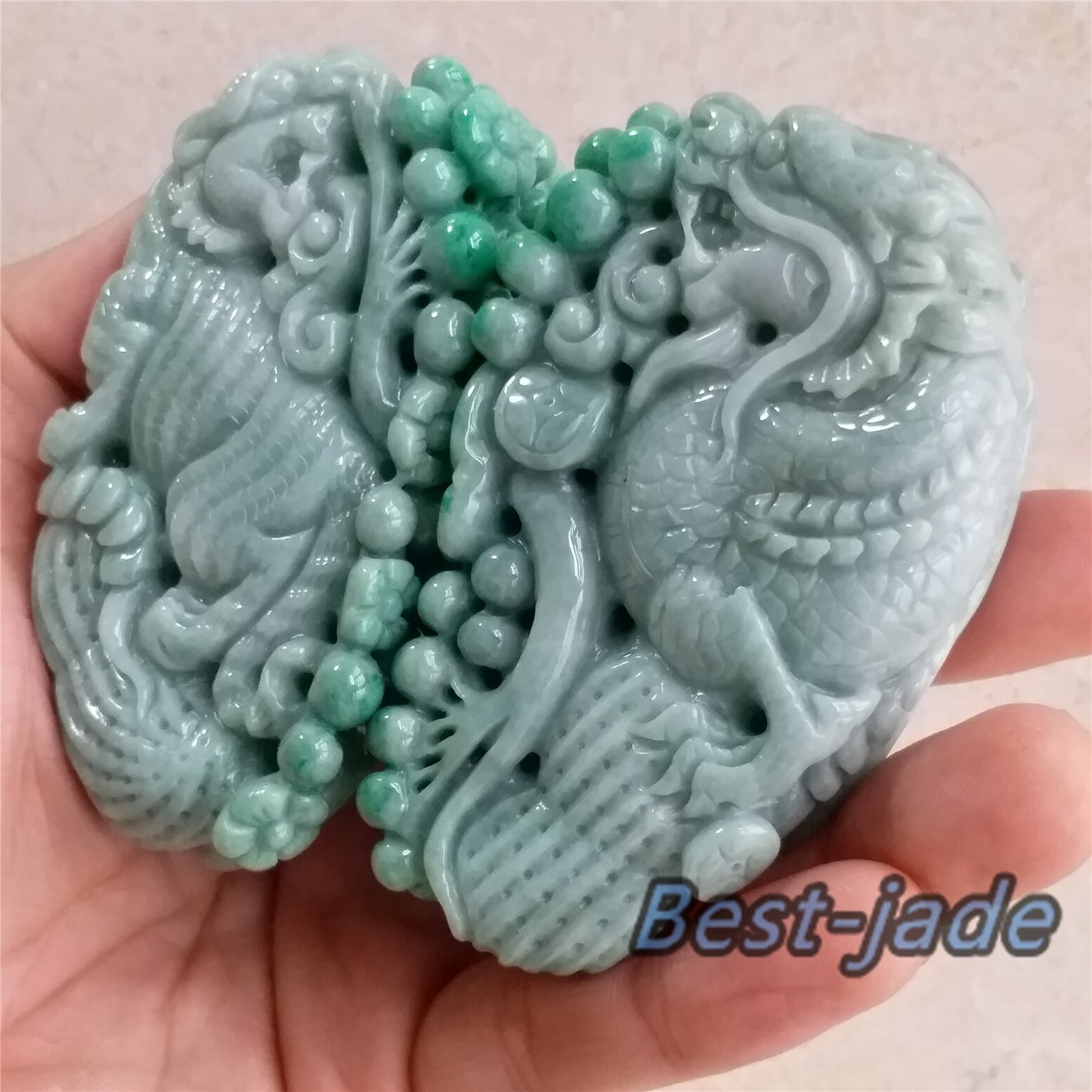 1Pair Unique Natural Green Dragon Hand held Massage Burma Jadeite Grade A Jade A stone 翡翠A货 龙腾虎跃