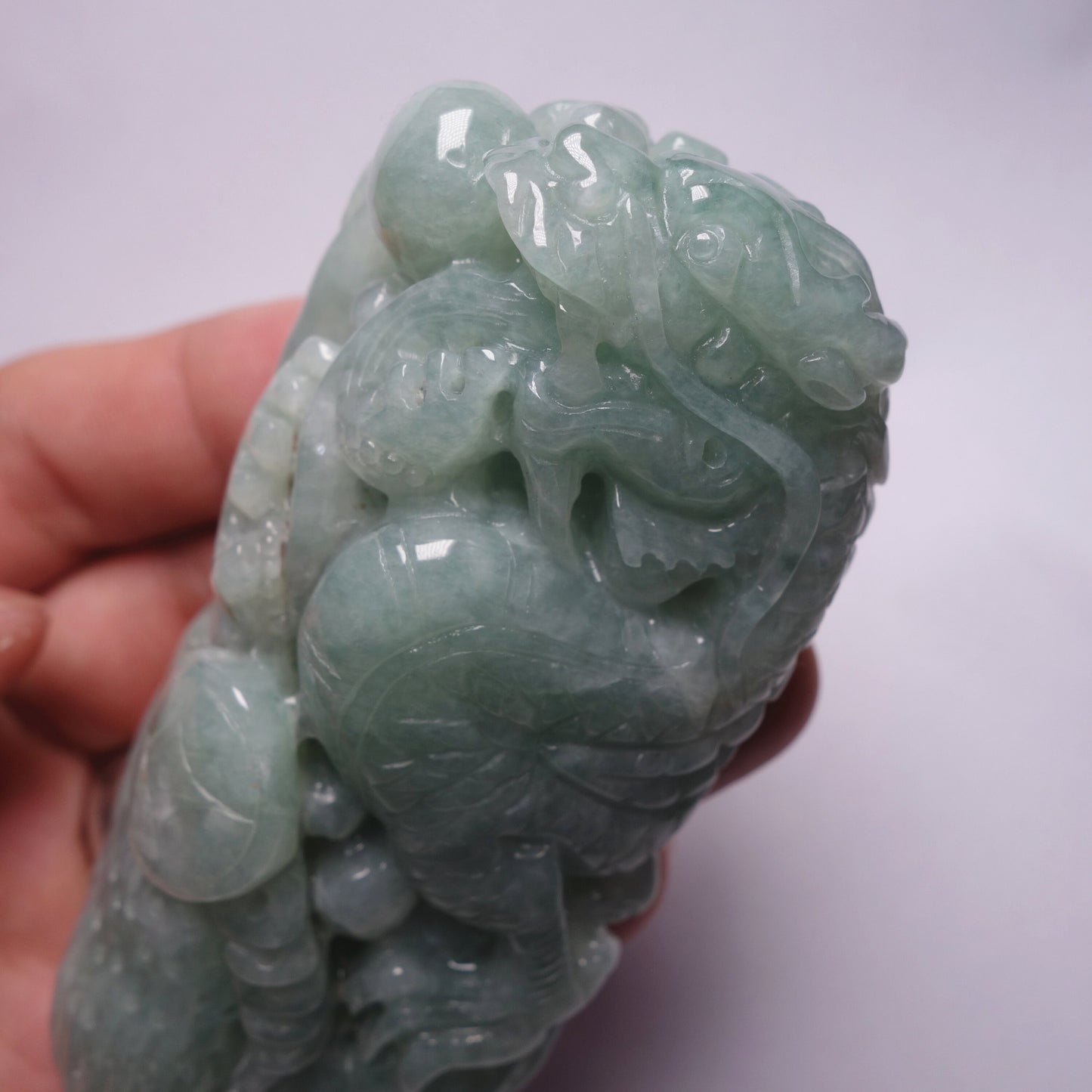 Good carving Natura Ice Green Dragon Hand held Massage Burma Jadeite Grade A Jade A stone Big Pendant 翡翠A货 虎虎生威