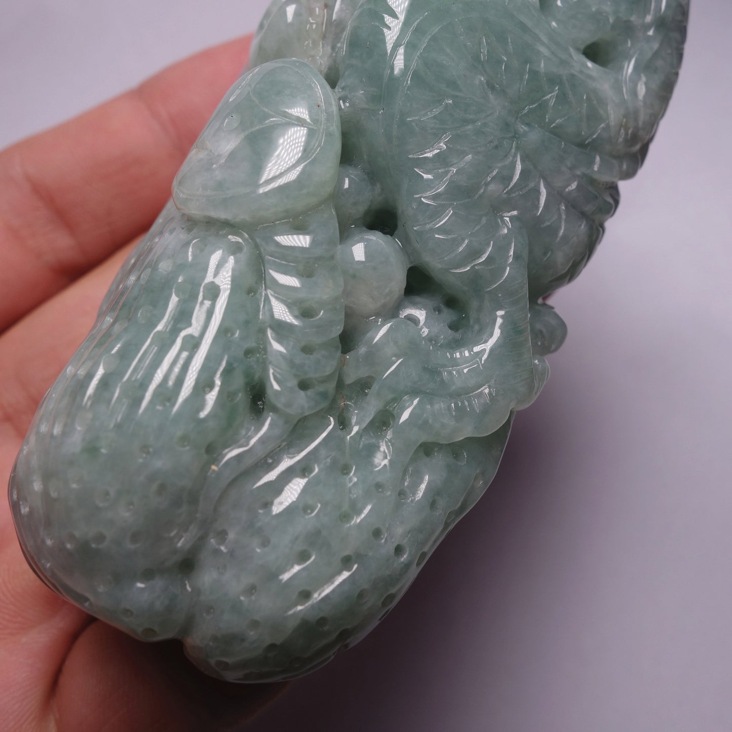 Good carving Natura Ice Green Dragon Hand held Massage Burma Jadeite Grade A Jade A stone Big Pendant 翡翠A货 虎虎生威