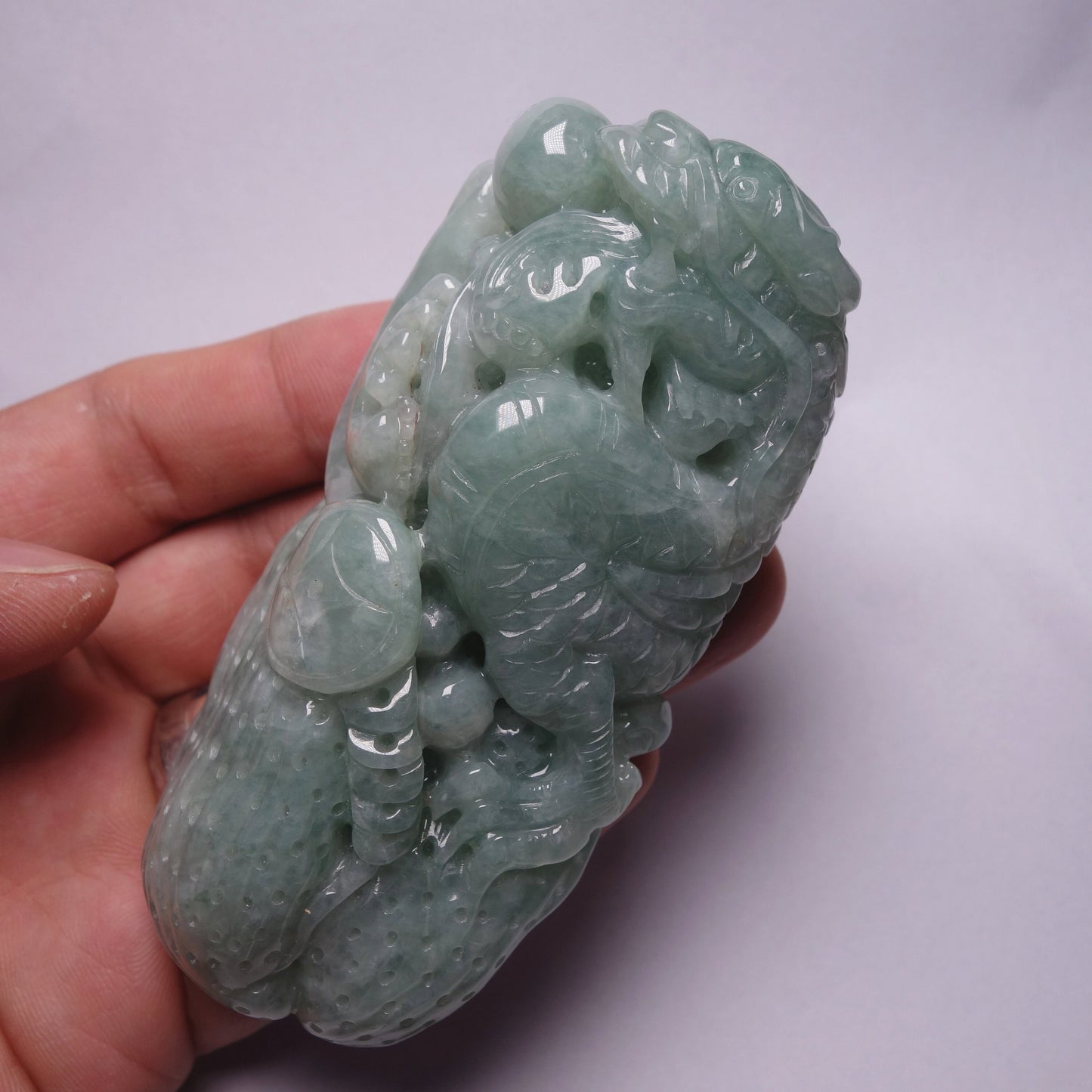 Good carving Natura Ice Green Dragon Hand held Massage Burma Jadeite Grade A Jade A stone Big Pendant 翡翠A货 虎虎生威