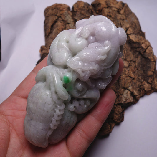 Natura Purple  Green Dragon Hand held Massage Burma Jadeite Grade A Jade A stone Big Pendant 翡翠A货