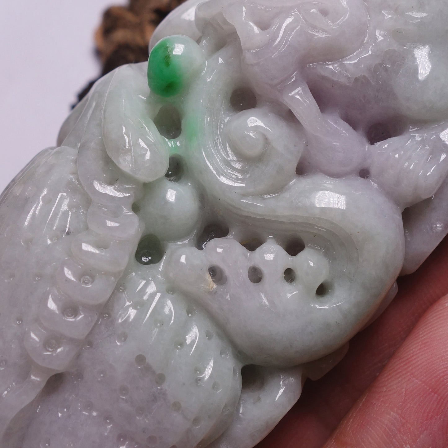 Natura Purple  Green Dragon Hand held Massage Burma Jadeite Grade A Jade A stone Big Pendant 翡翠A货