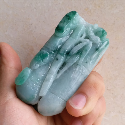 Natural Green Burma jadeite Hand Held massage Grade a jade Panda