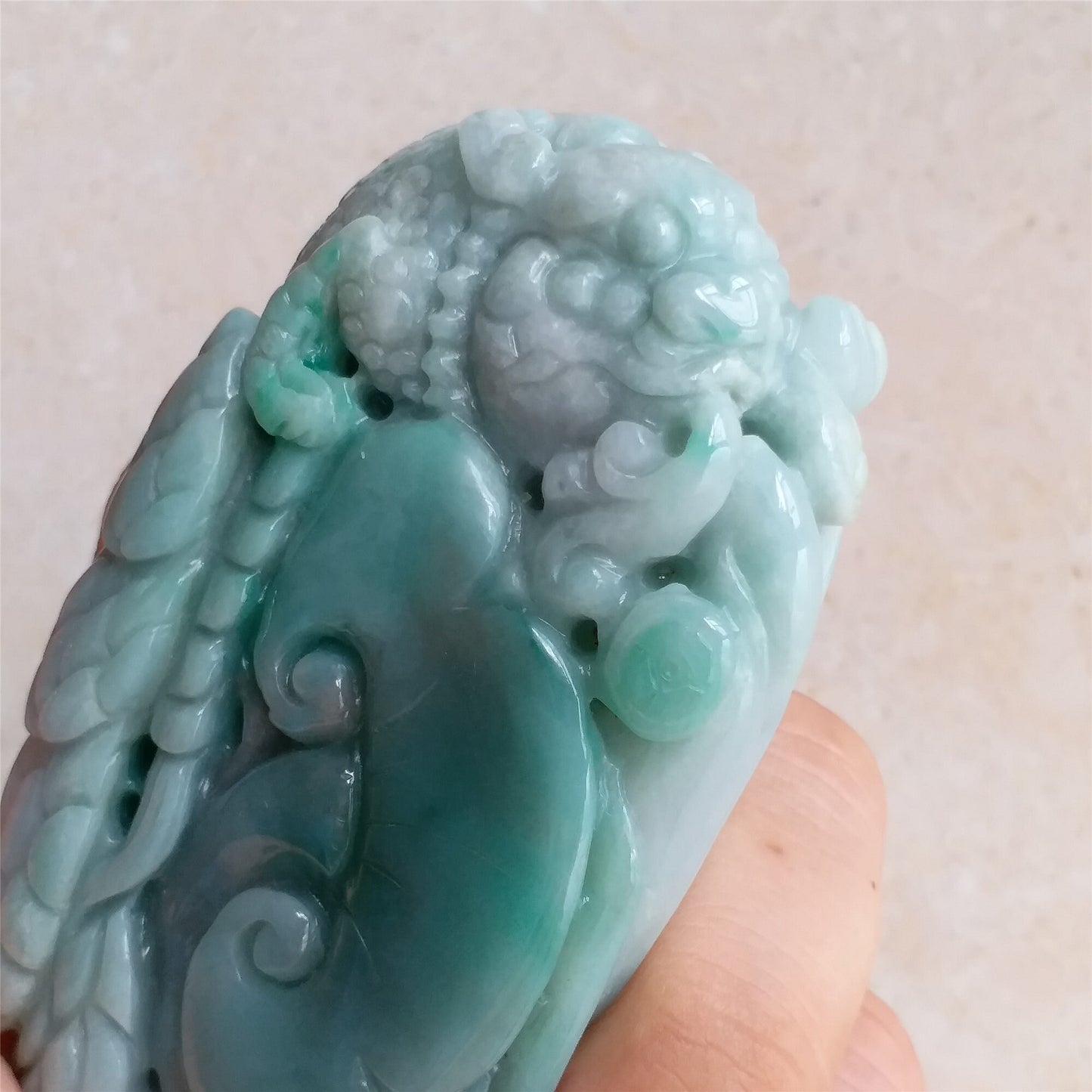 Natura Ice Green Frog Hand held Massage Burma Jadeite Grade A Jade A stone 翡翠A货 三角蟾手把件