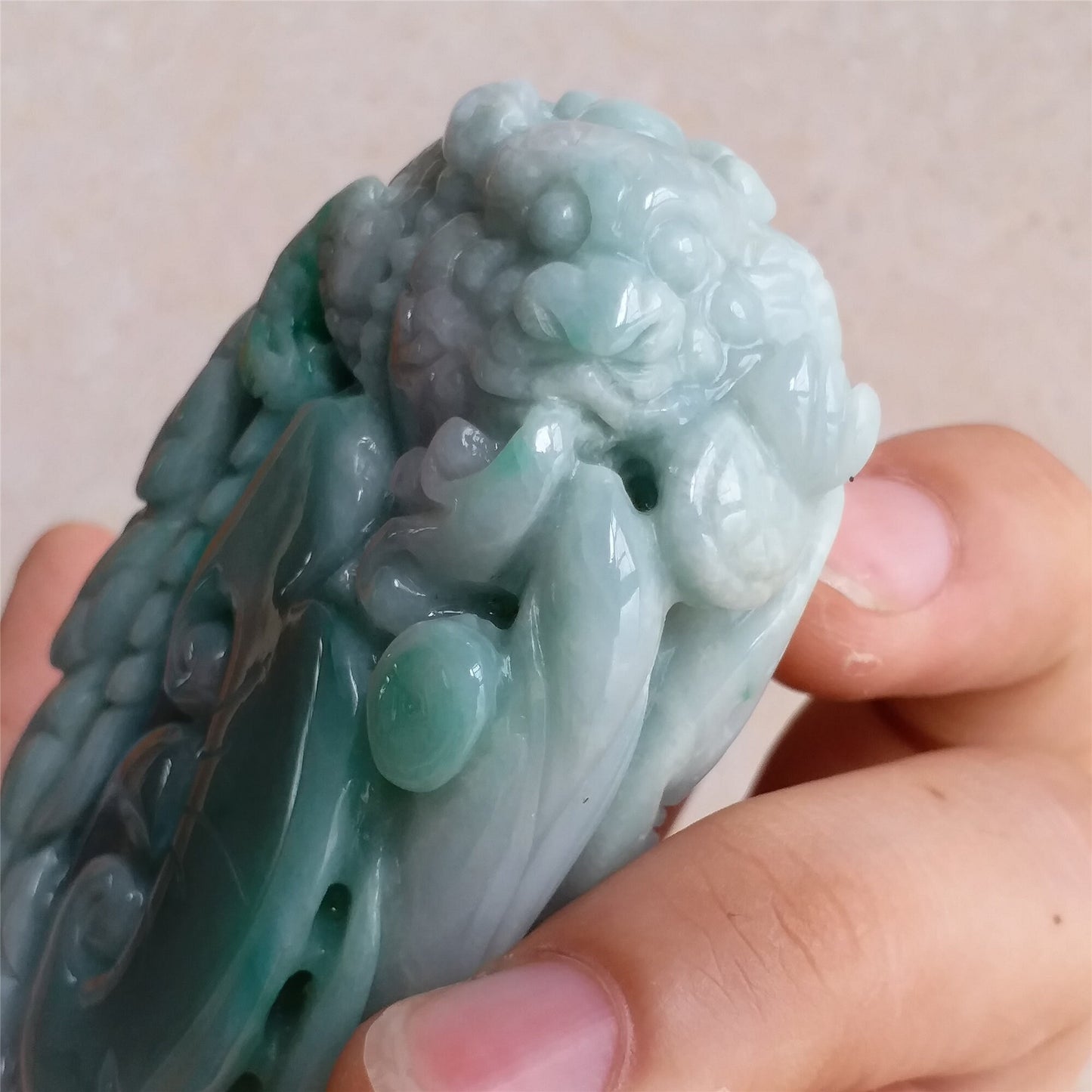 Natura Ice Green Frog Hand held Massage Burma Jadeite Grade A Jade A stone 翡翠A货 三角蟾手把件