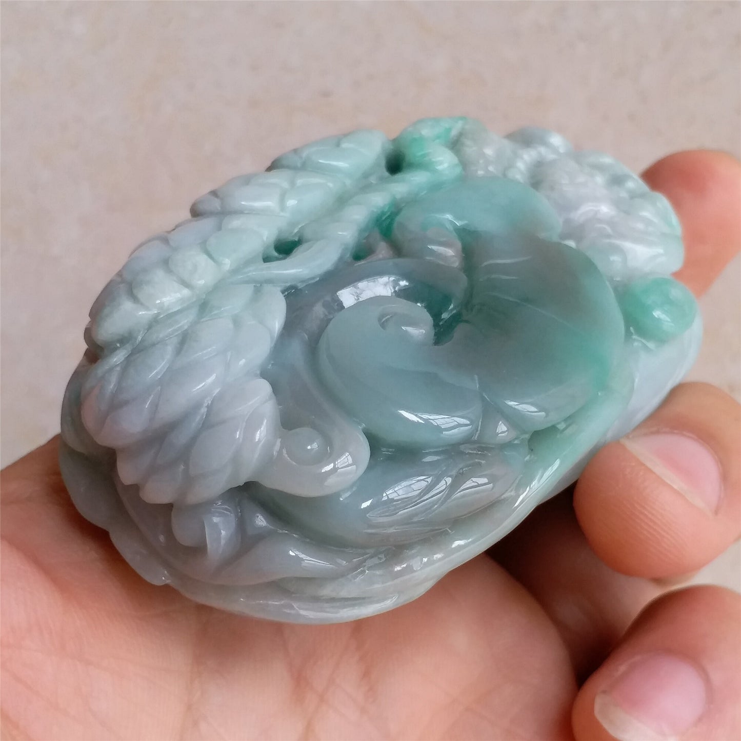 Natura Ice Green Frog Hand held Massage Burma Jadeite Grade A Jade A stone 翡翠A货 三角蟾手把件