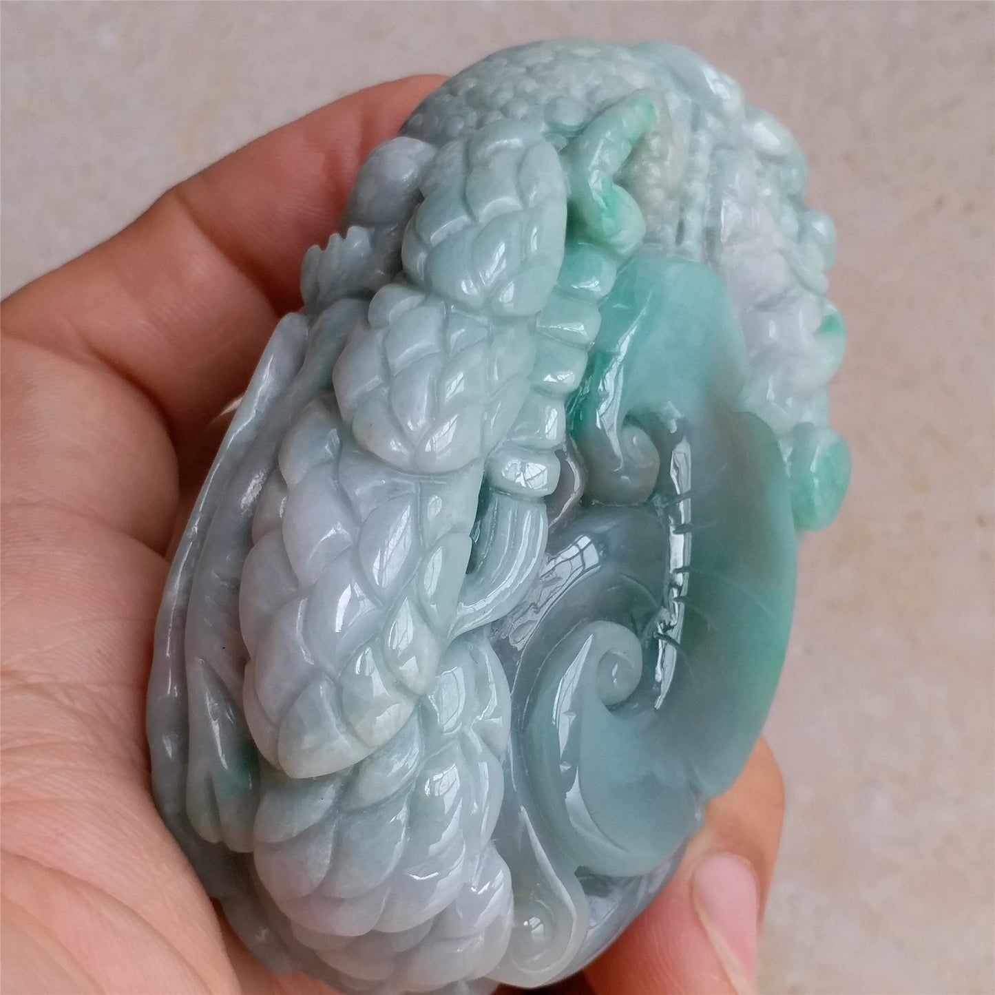 Natura Ice Green Frog Hand held Massage Burma Jadeite Grade A Jade A stone 翡翠A货 三角蟾手把件