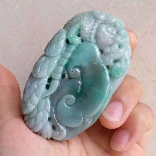 Natura Ice Green Frog Hand held Massage Burma Jadeite Grade A Jade A stone 翡翠A货 三角蟾手把件