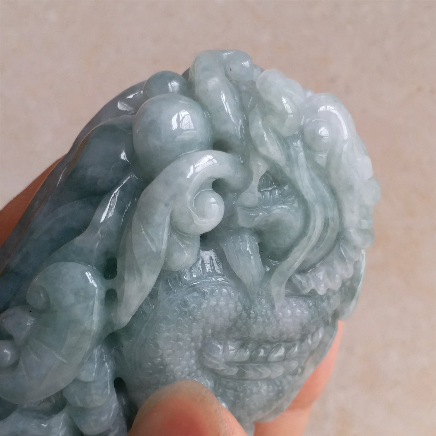 Good carving Natura Ice Green Dragon Hand held Massage Burma Jadeite Grade A Jade A stone Big Pendant 翡翠A货 虎虎生威