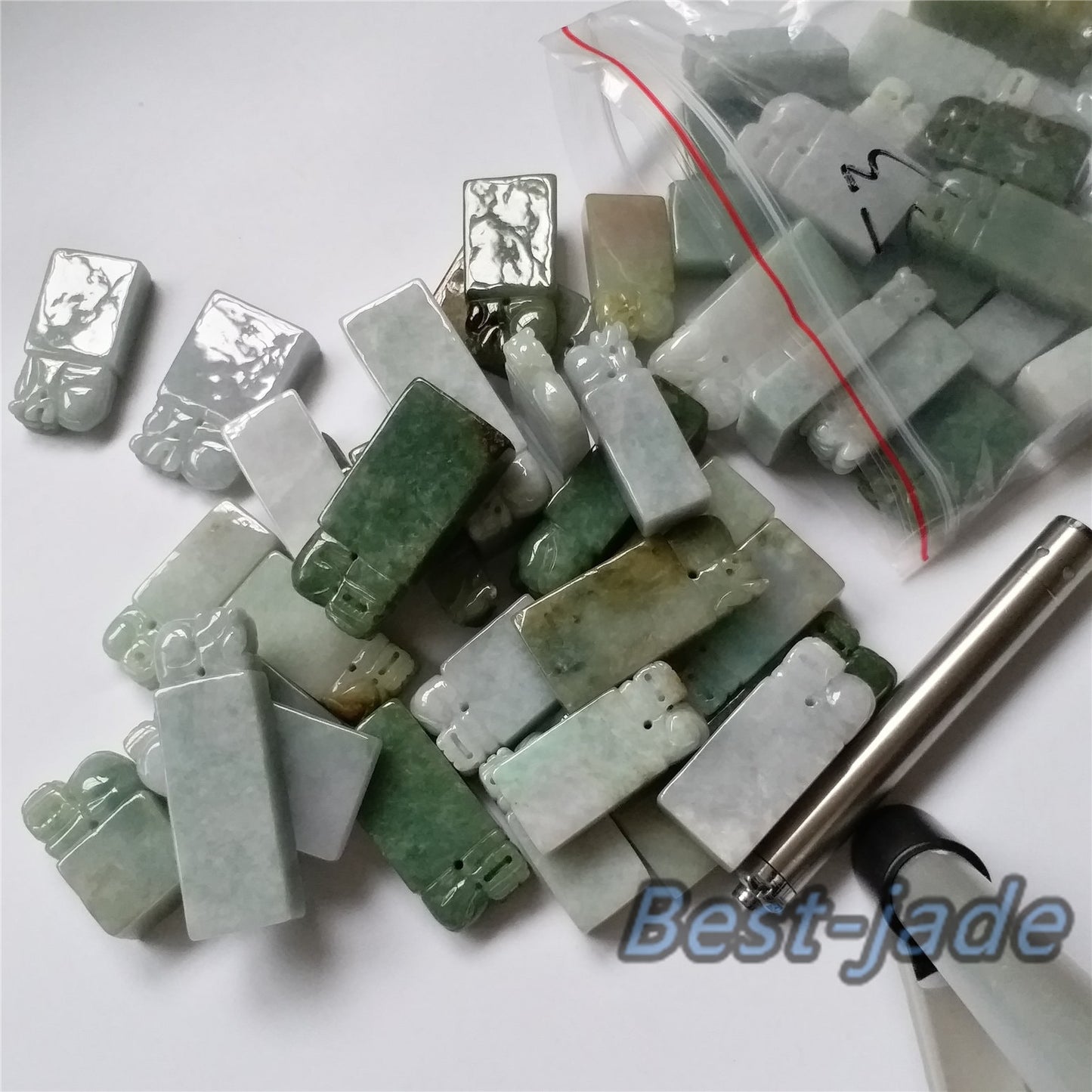 Seal Natural Green Grade A Jadeite Burma jade stamp Type A stone 翡翠A货 195-4