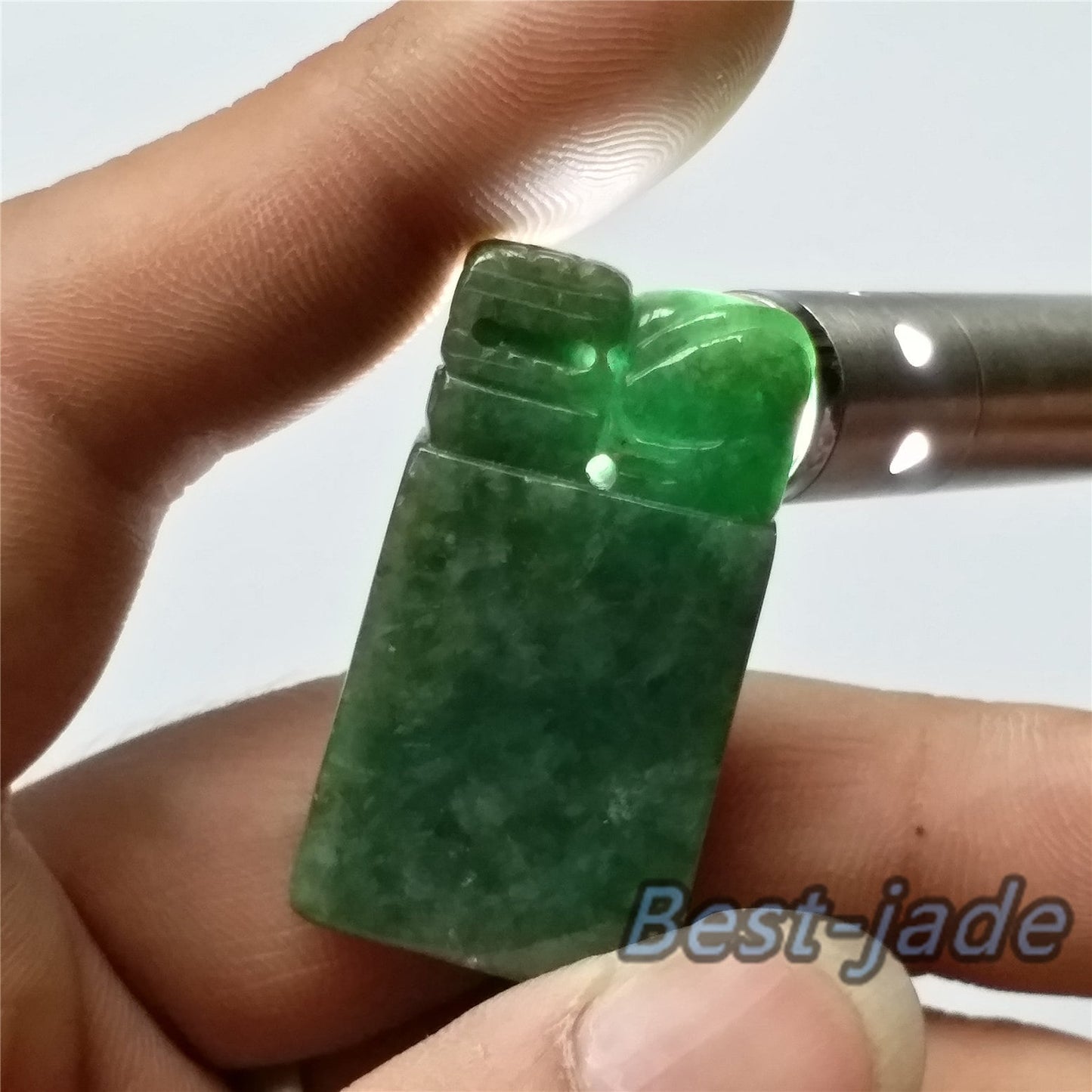 Seal Natural Green Grade A Jadeite Burma jade stamp Type A stone 翡翠A货 195-4