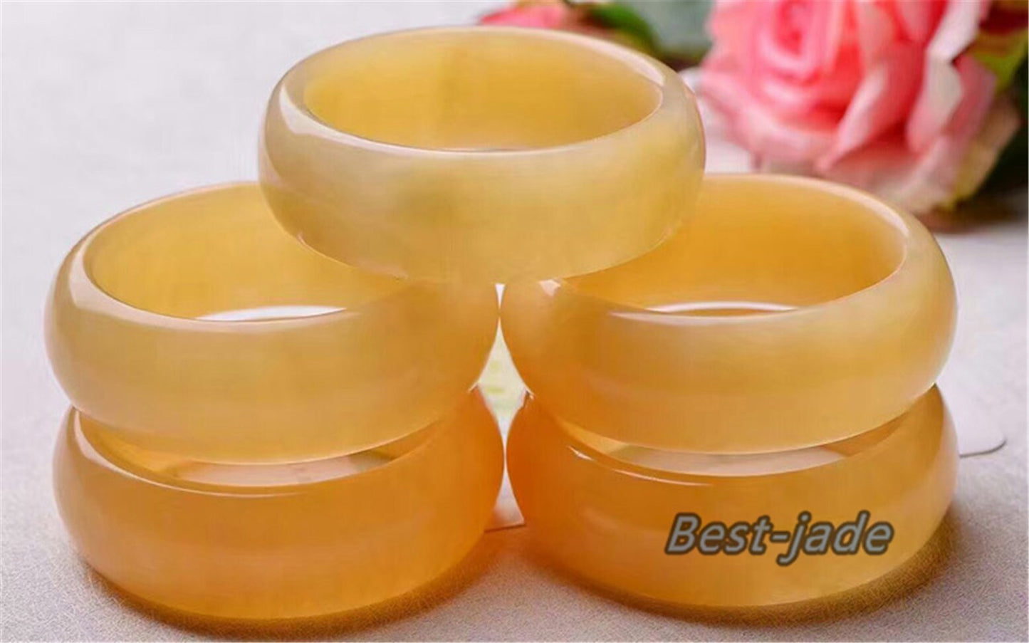 58-62mm Wholesale  Natural Chinese Jade Yellow Girl Bangle Bracelet Lady Hand carved Chain Natural  A stone