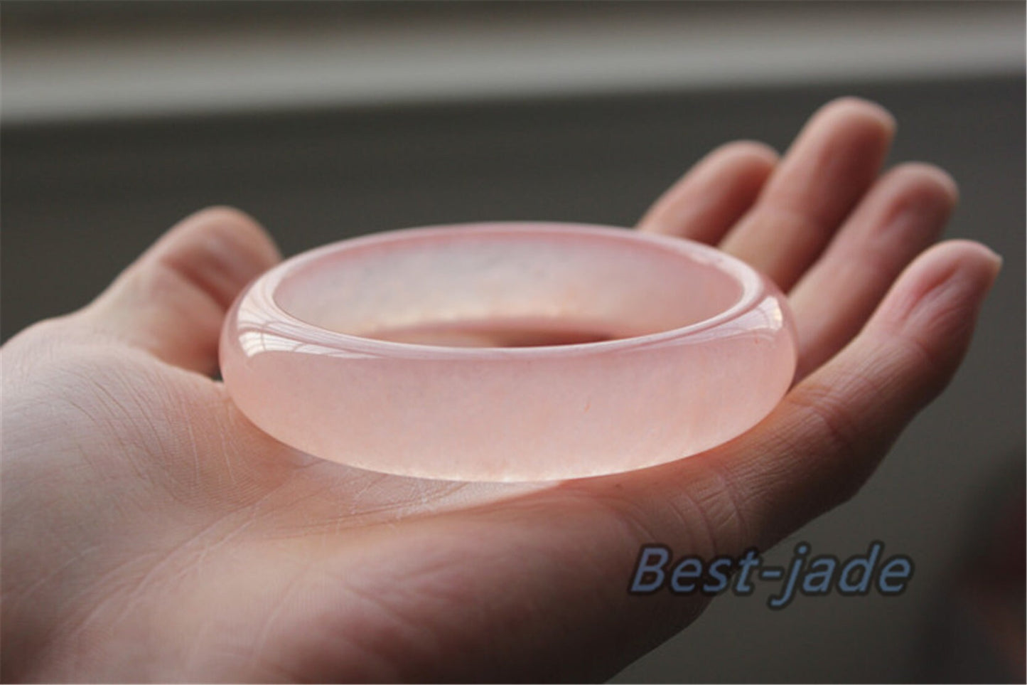 56-62mm Wholesale Natural pink Pure Jade Girl Bangle Bracelet Lady Hand carved Chain Natural  A stone