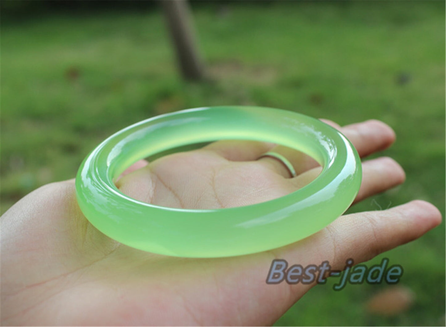 56-62mm Wholesale  Natural Jade Light green Agate  Round Bangle Bracelet Lady Jewelry Chain Natural  A stone