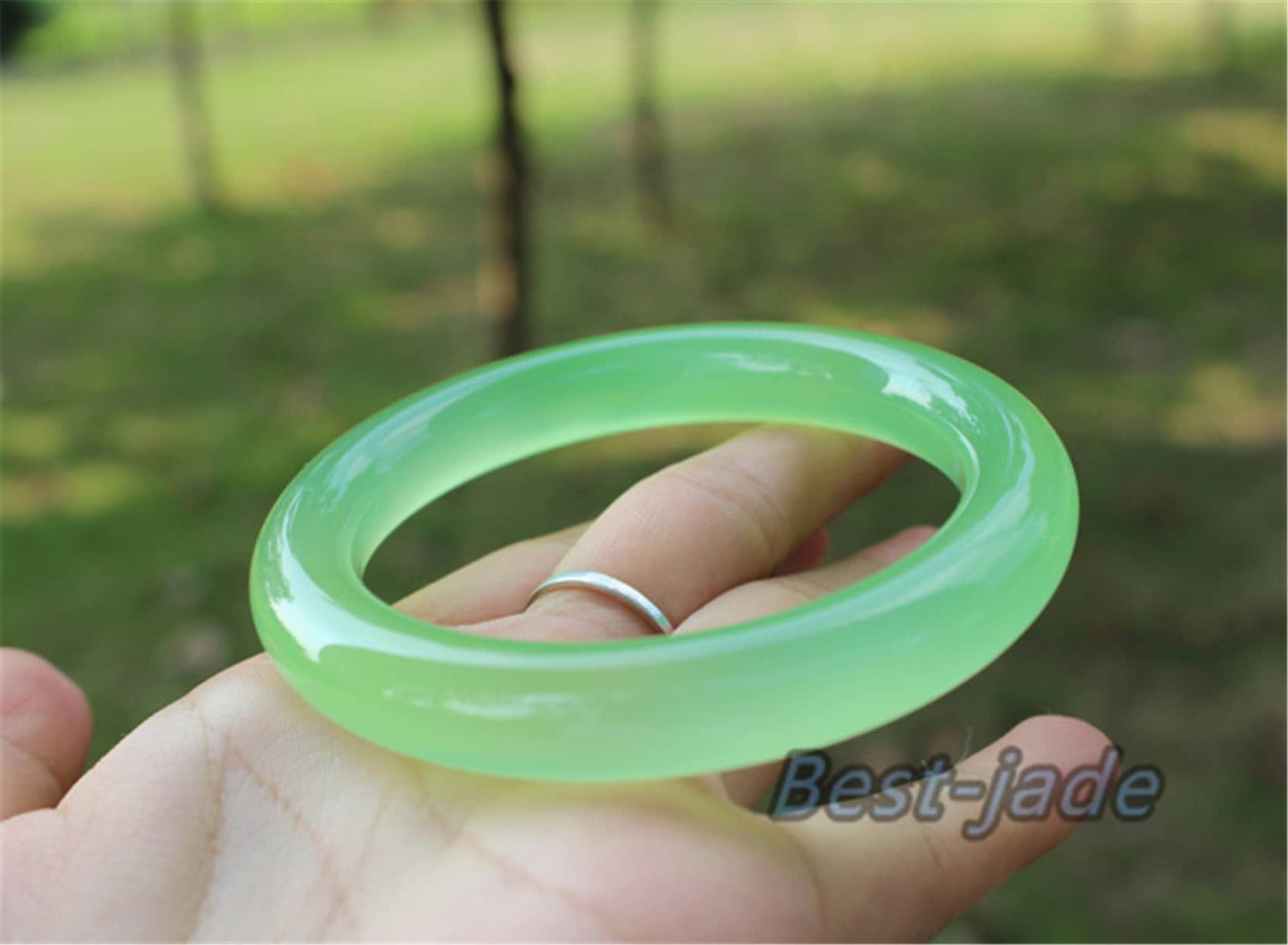 56-62mm Wholesale  Natural Jade Light green Agate  Round Bangle Bracelet Lady Jewelry Chain Natural  A stone