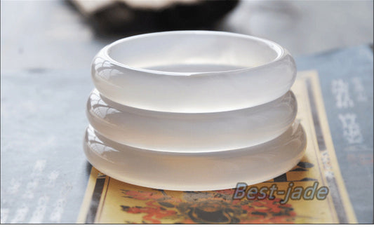 Big 56-70mm Wholesale  Natural Jade White Pure Agate Girl Bangle Bracelet Lady Hand carved Chain Natural  A stone Big