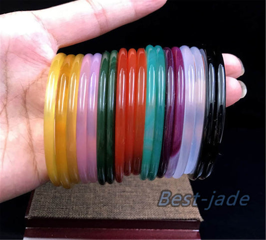 8 Colors 56-60mm Wholesale Natural Ice Jade Green Purple Pink Agate thin Round Bangle Bracelet Lady Jewelry Chain Natural  A stone