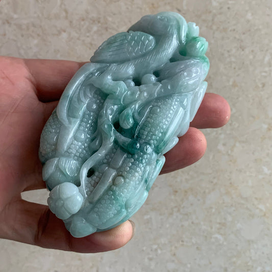 Parrot Hand held Massage Good polishing Hand craved Natural Grade A Green Jade Burman Jadeite BEADS Pendant Gemstone Hanging A stone 手把件