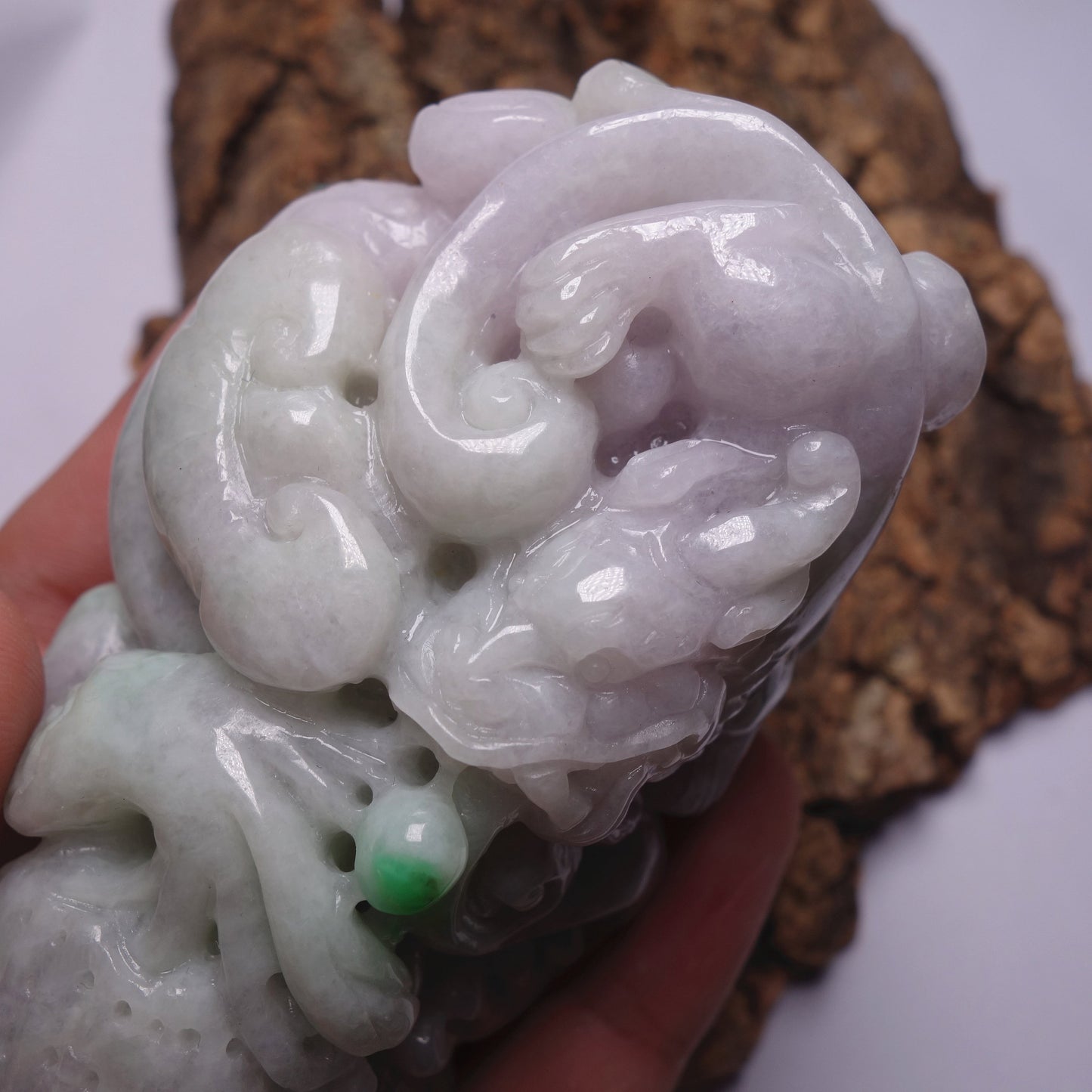 Natura Purple  Green Dragon Hand held Massage Burma Jadeite Grade A Jade A stone Big Pendant 翡翠A货