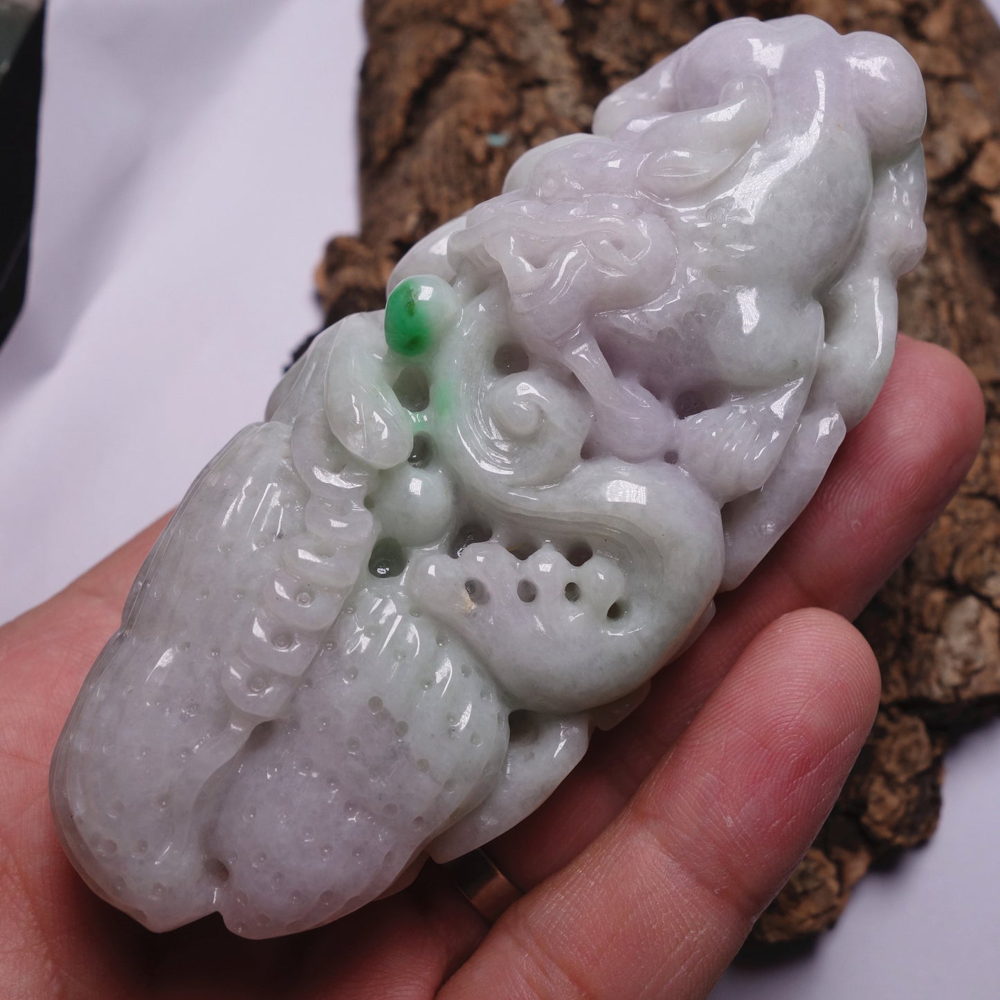 Natura Purple  Green Dragon Hand held Massage Burma Jadeite Grade A Jade A stone Big Pendant 翡翠A货