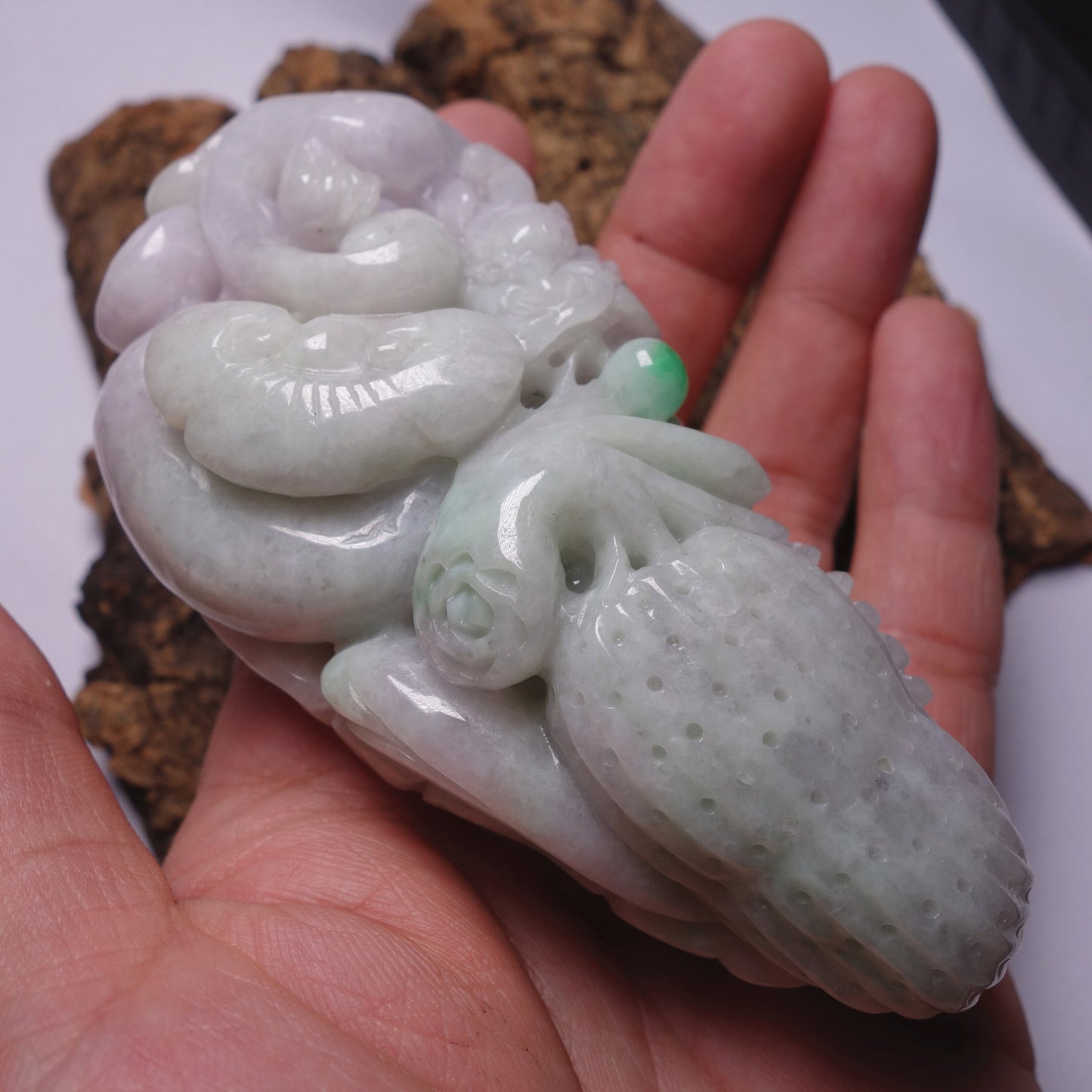 Natura Purple  Green Dragon Hand held Massage Burma Jadeite Grade A Jade A stone Big Pendant 翡翠A货