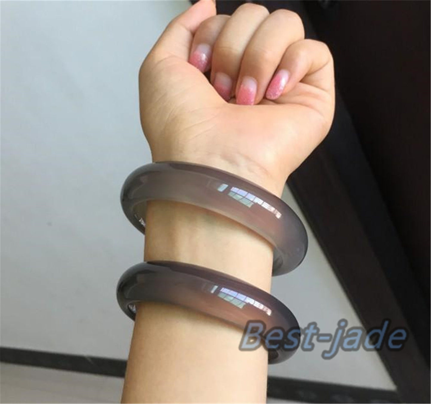 56-62mm Wholesale  Natural Jade Pure Agate Girl Bangle Bracelet Lady Hand carved Chain Natural  A stone