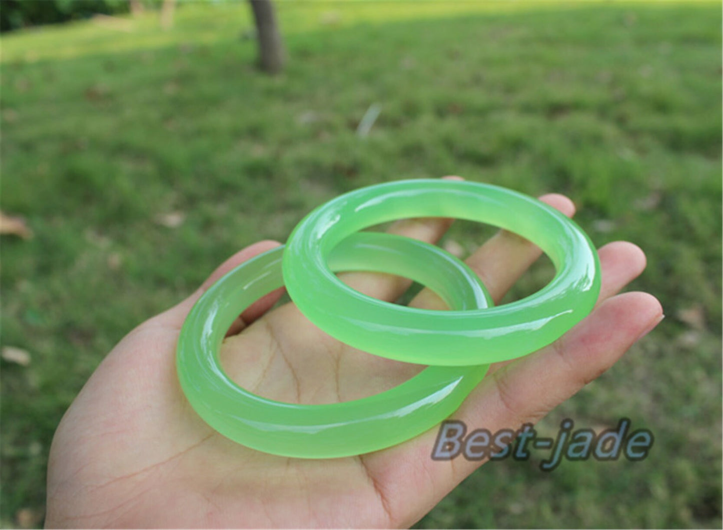 56-62mm Wholesale  Natural Jade Light green Agate  Round Bangle Bracelet Lady Jewelry Chain Natural  A stone