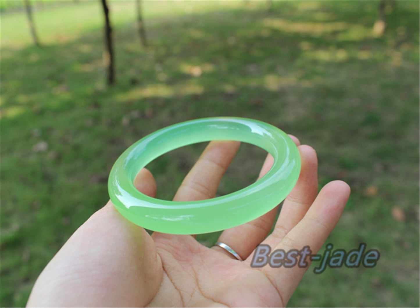 56-62mm Wholesale  Natural Jade Light green Agate  Round Bangle Bracelet Lady Jewelry Chain Natural  A stone