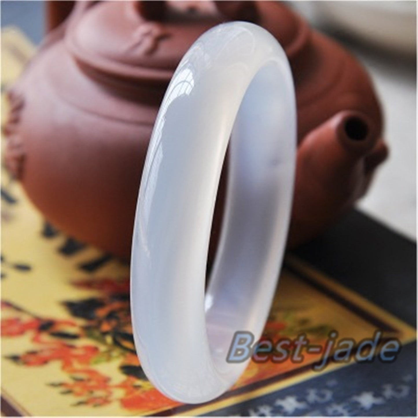 Big 56-70mm Wholesale  Natural Jade White Pure Agate Girl Bangle Bracelet Lady Hand carved Chain Natural  A stone Big