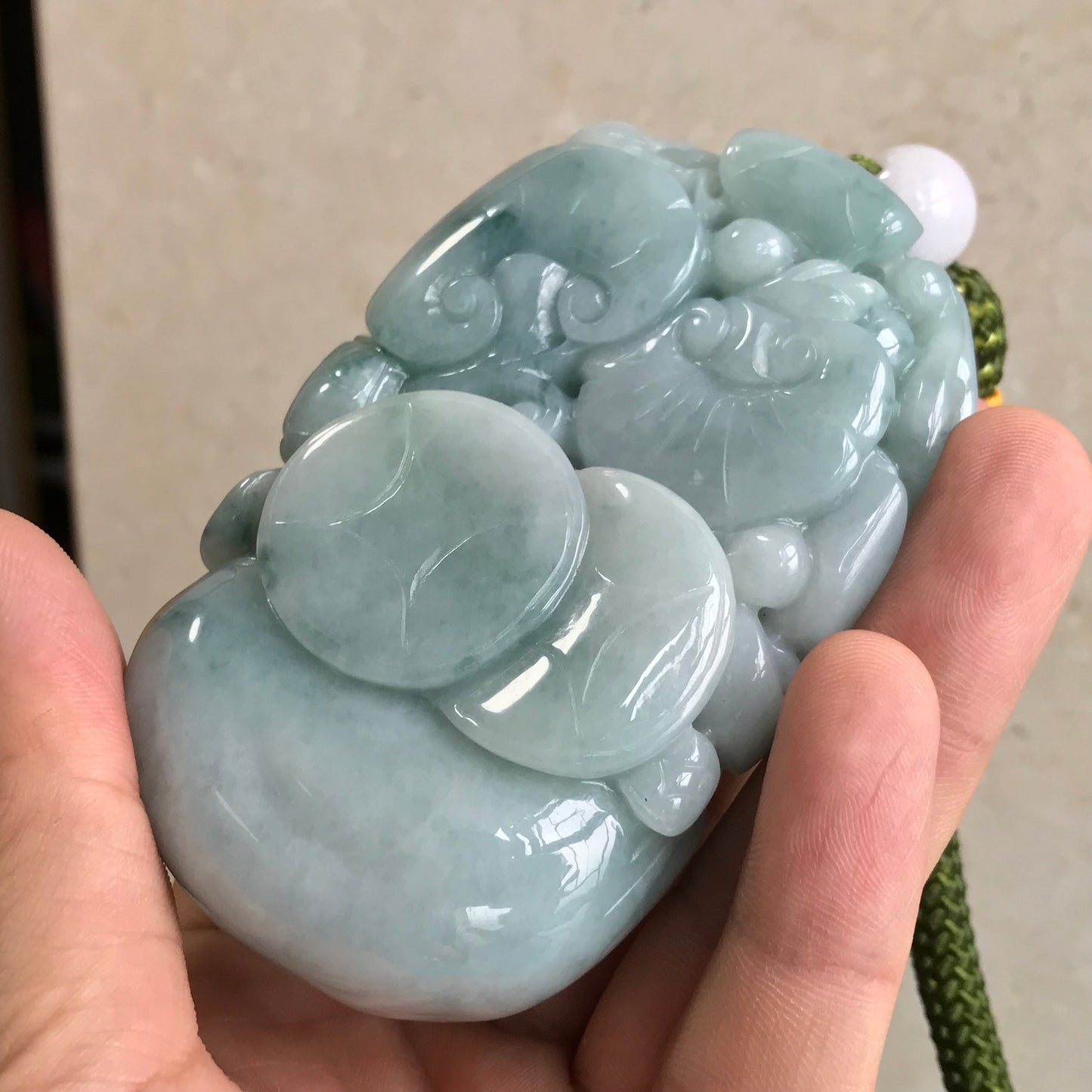 Good carving Natura Ice Green Dragon Hand held Massage Burma Jadeite Grade A Jade A stone Big Pendant 翡翠A货