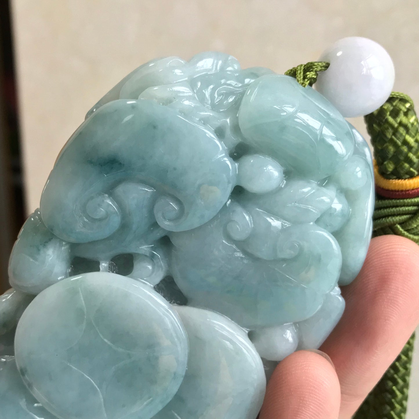 Good carving Natura Ice Green Dragon Hand held Massage Burma Jadeite Grade A Jade A stone Big Pendant 翡翠A货