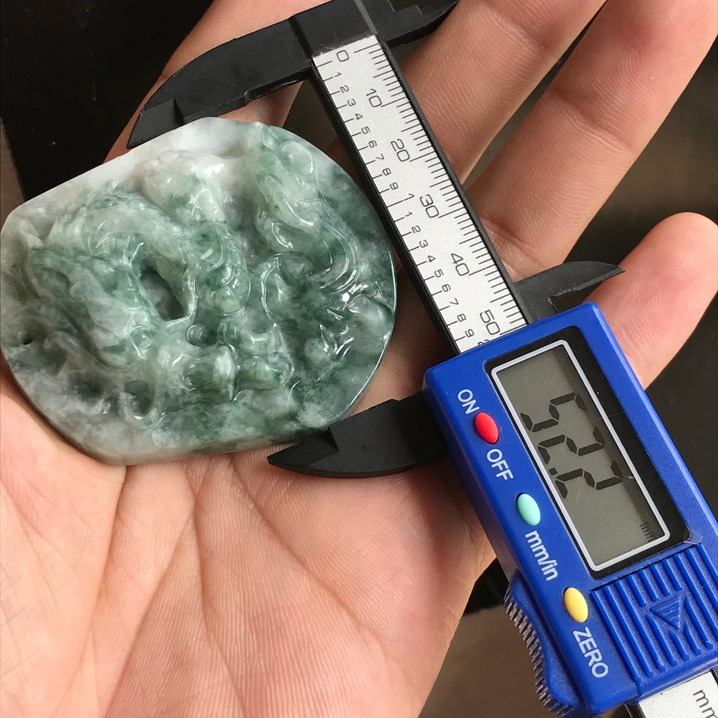 Natural Green Grade A JADE Burma Jadeite Dragon Hand craved Man pendant necklace Myanmar A Type Stone Grey 油青料翡翠A货