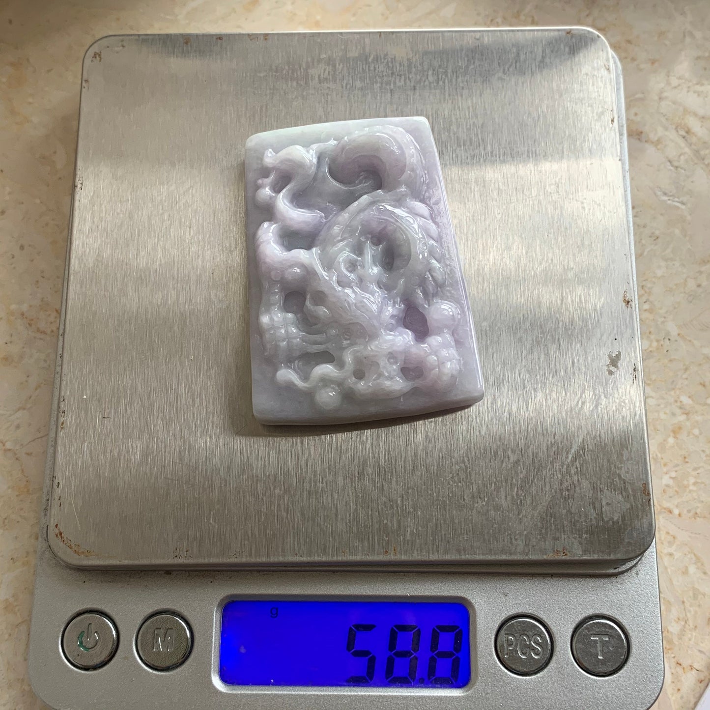 55,8 g natürlicher violetter JADE der Güteklasse A, Burma-Jadeit-Drache, handgeschnitzter Mann-Anhänger-Halskette, Myanmar-Stein vom Typ A, 紫底翡翠A货