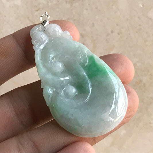 Vintage Ruyi Ice Green Grade A Jadeite Natural Green Burma jade Lady pendant with 925 Silver clasp Lady necklace Type A stone 豆色冰种翡翠A货