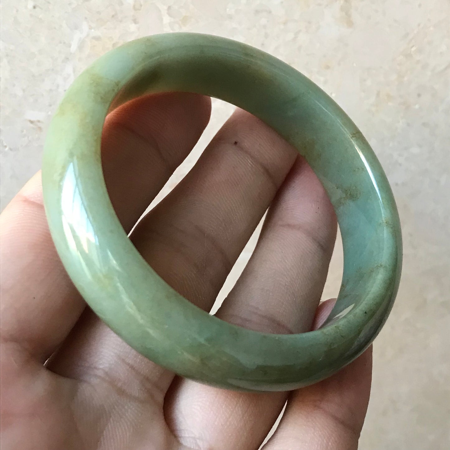 55mm Natural green Grade A Jade Round bangle Myanmar jadeite Lady Bracelet Ice green Type A stone small hand female bangle  翡翠飘花手镯