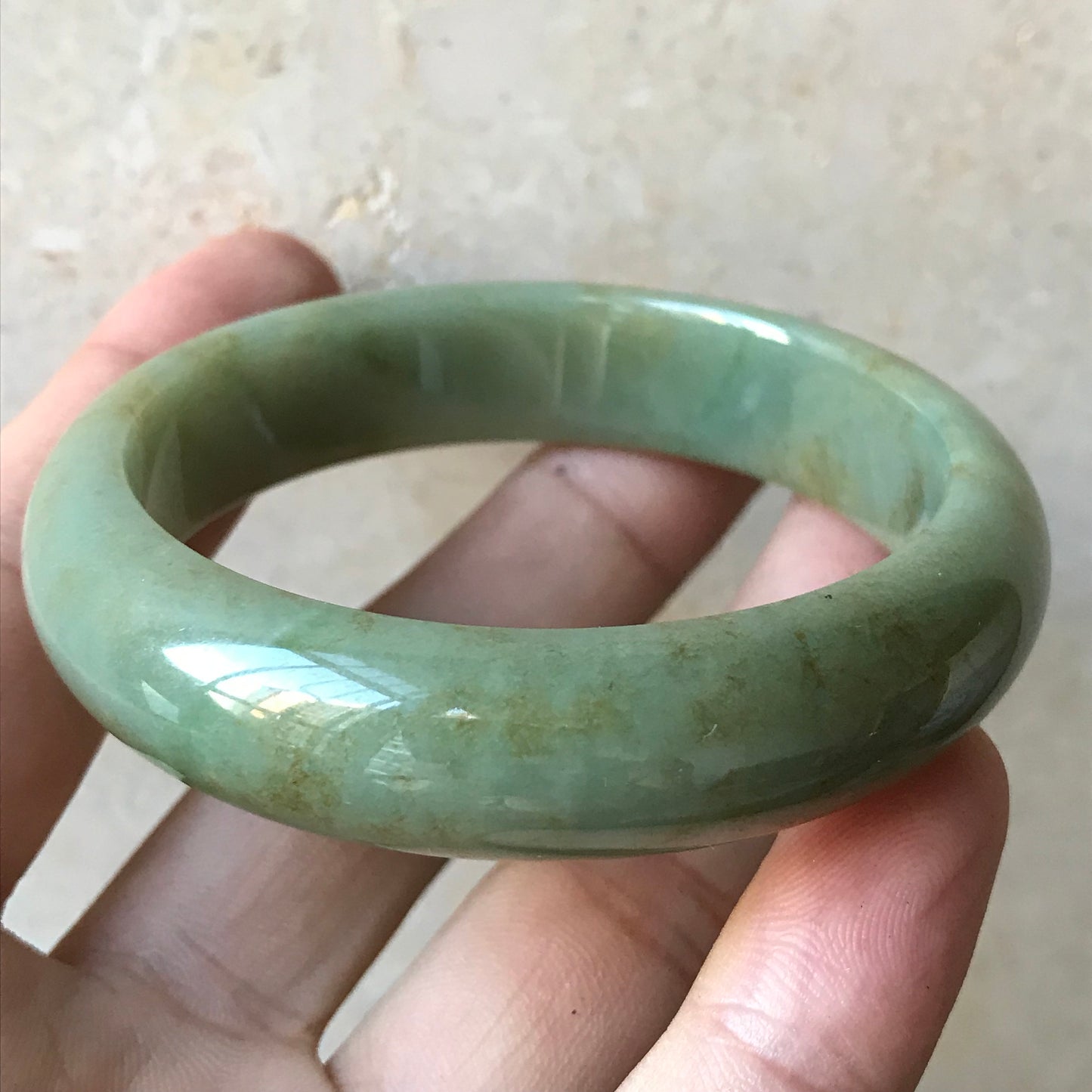 55mm Natural green Grade A Jade Round bangle Myanmar jadeite Lady Bracelet Ice green Type A stone small hand female bangle  翡翠飘花手镯