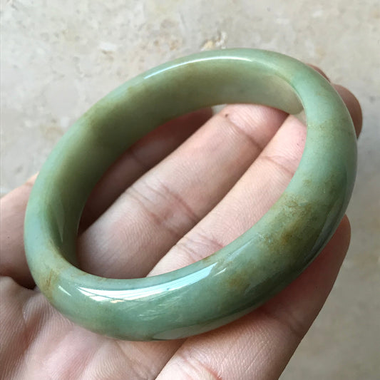 55mm Natural green Grade A Jade Round bangle Myanmar jadeite Lady Bracelet Ice green Type A stone small hand female bangle  翡翠飘花手镯