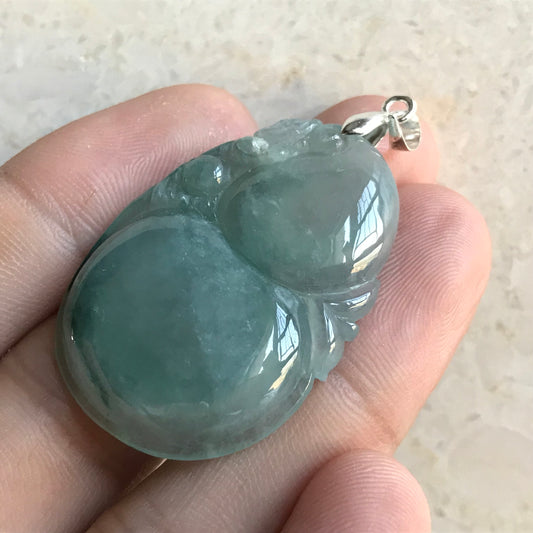 Vintage calabash  Ice Green Grade A Jadeite Natural Green Burma jade Lady pendant with 925 Silver clasp Lady necklace Type A stone 豆色冰种翡翠A货