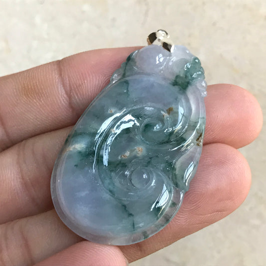 Vintage Ruyi Ice lavender Grade A Jadeite Natural Green Burma jade Lady pendant with 925 Silver clasp Lady necklace Type A stone 豆色冰种翡翠A货