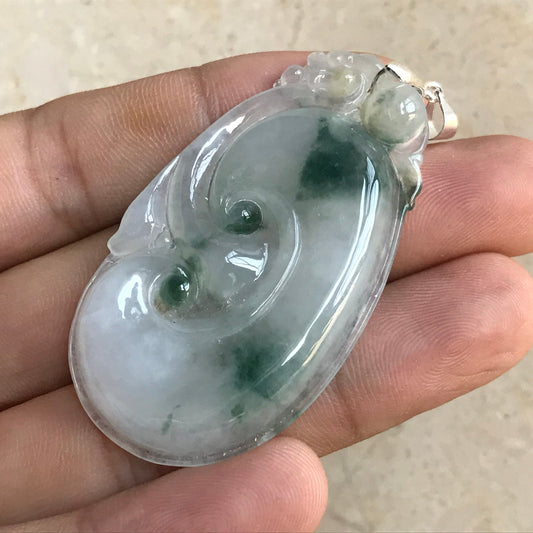 Vintage Ruyi Ice 飘花 Green Grade A Jadeite Natural Green Burma jade Lady pendant with 925 Silver clasp Lady necklace Type A stone 豆色冰种翡翠A货